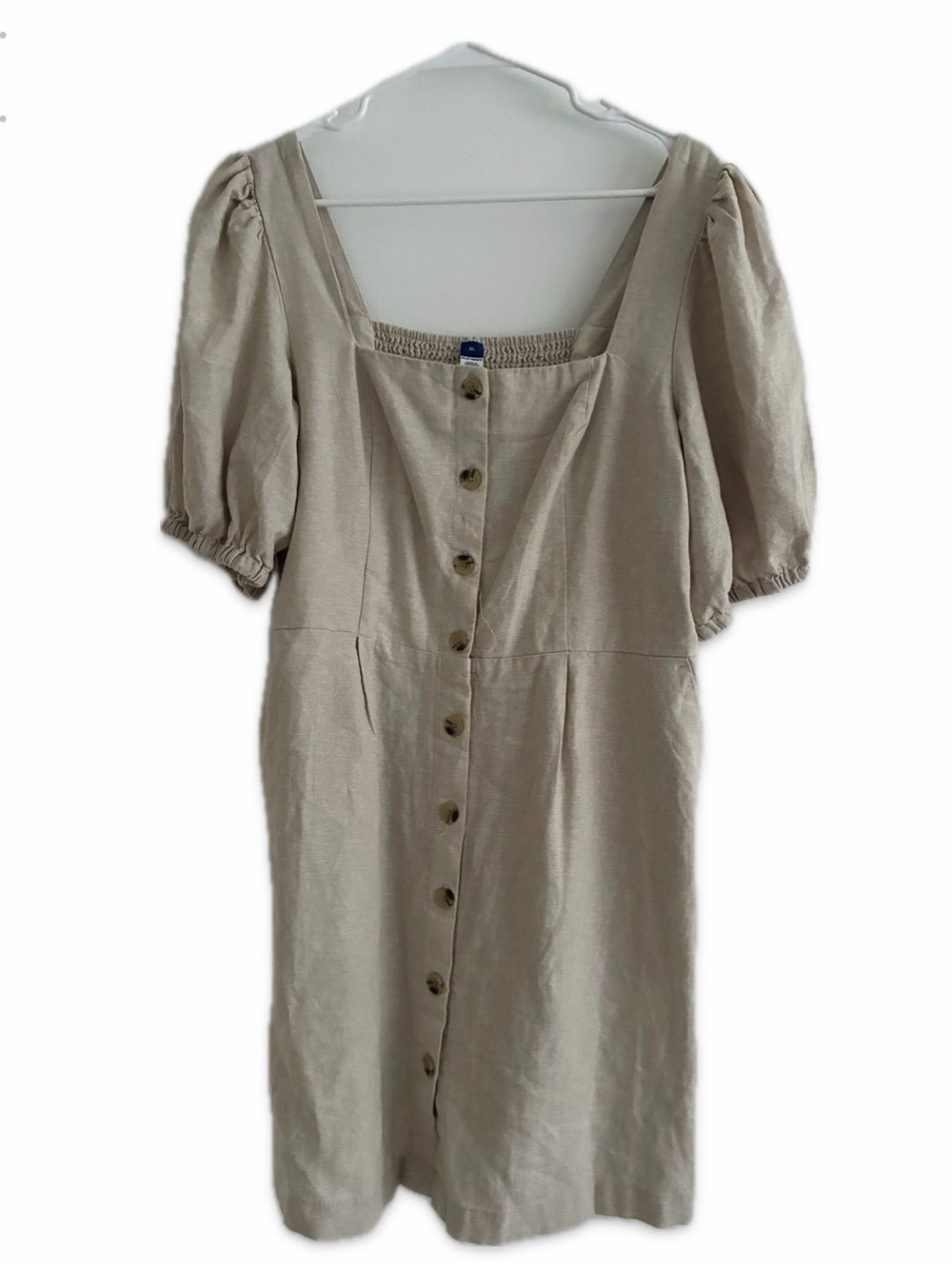 Old Navy Beige Square-Neck Button-Front Midi Dress fits 38DD, 40” bust